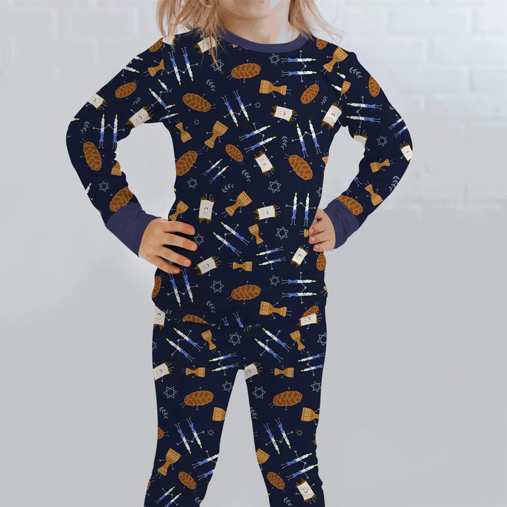 Shabbat Shalom Family Matching Two Piece Long Sleeve Pajama Set