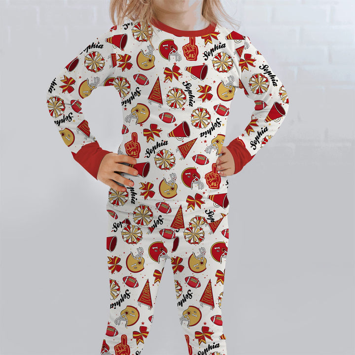 Custom Name Football Cheerleader Two Piece Long Sleeve Pajama Set