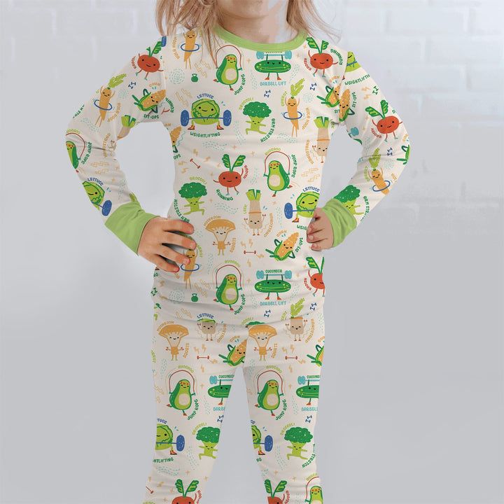Exercise Veggie Two Piece Long Sleeve Pajama Set