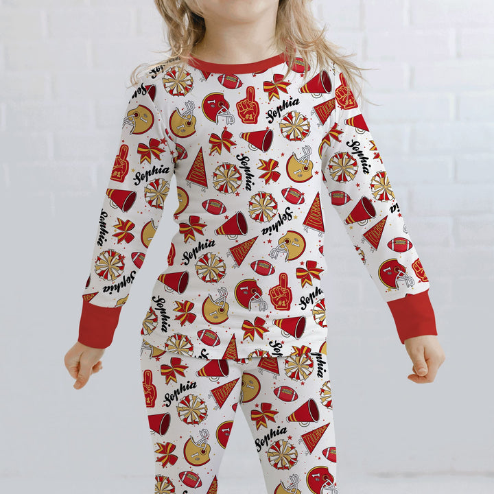Custom Name Football Cheerleader Two Piece Long Sleeve Pajama Set