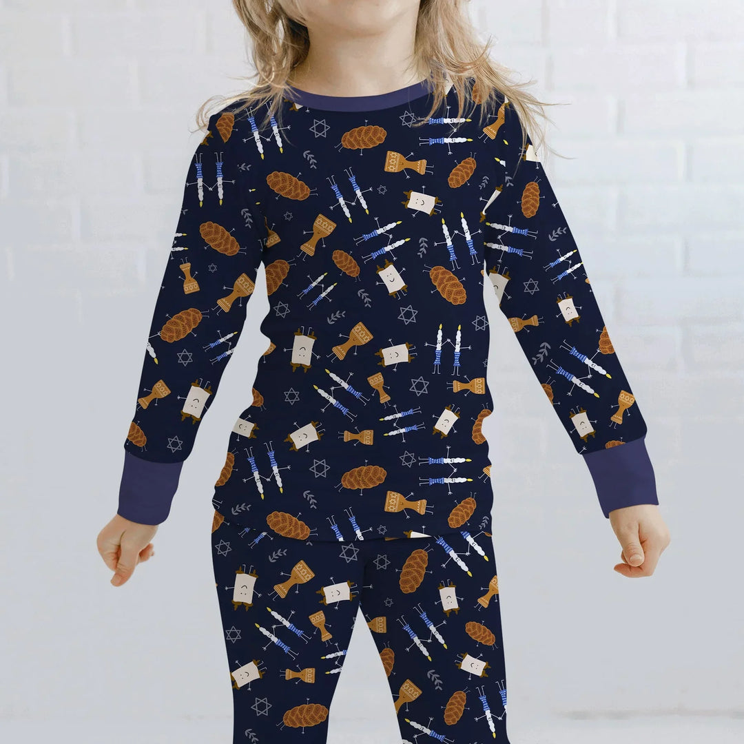 Shabbat Shalom Family Matching Two Piece Long Sleeve Pajama Set
