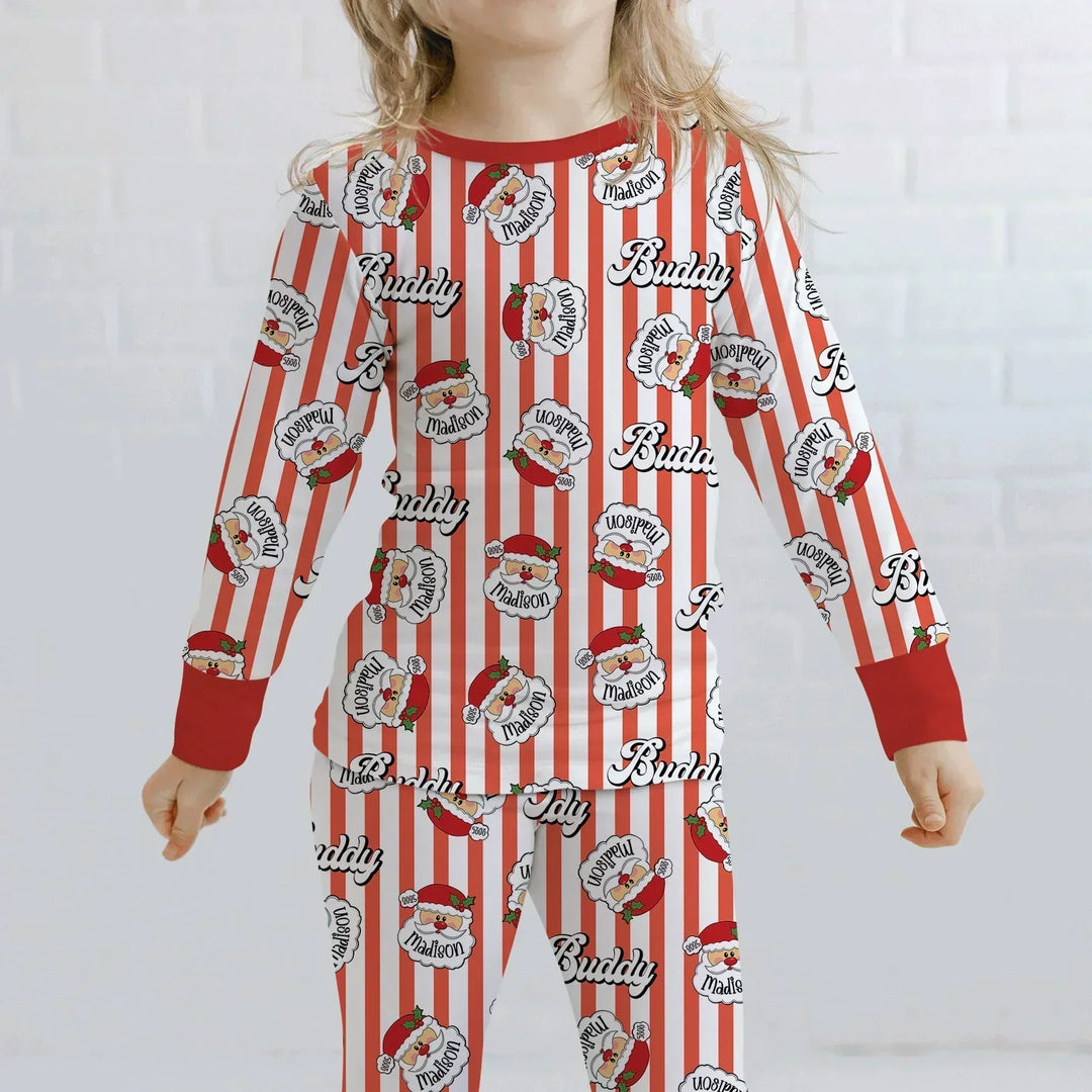 Christmas Santa Claus Custom Name Buddy Two Piece Long Sleeve Pajama Set