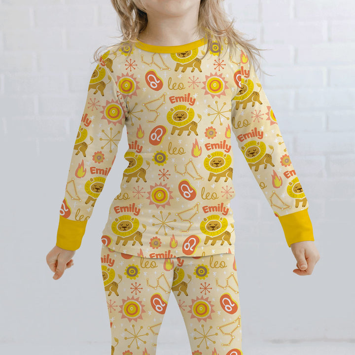 Custom Name Zodiac Leo Two Piece Long Sleeve Pajama Set