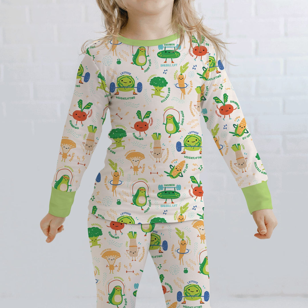 Exercise Veggie Two Piece Long Sleeve Pajama Set