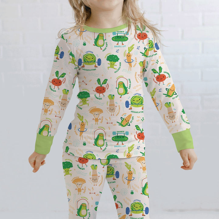 Exercise Veggie Two Piece Long Sleeve Pajama Set