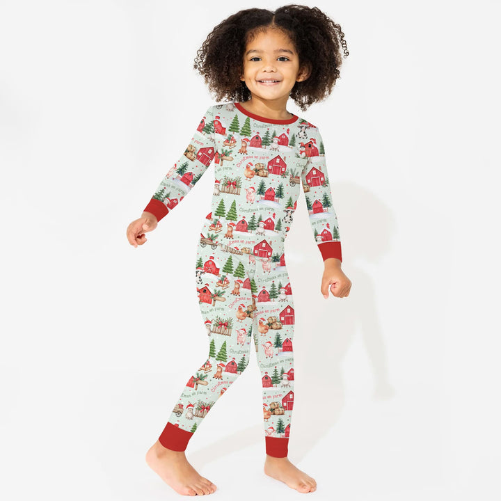 Christmas on Farm Two Piece Long Sleeve Pajama Set