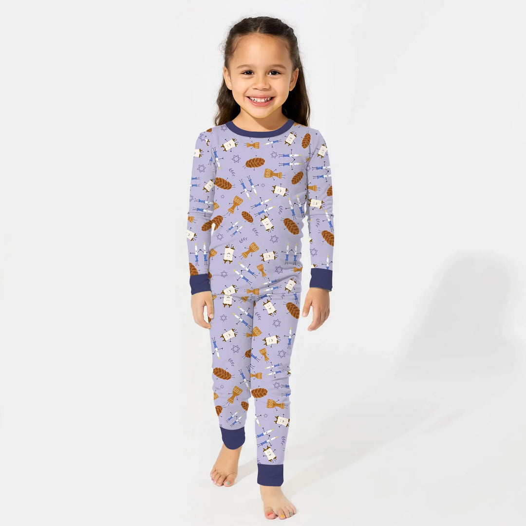 Shabbat Shalom Family Matching Two Piece Long Sleeve Pajama Set