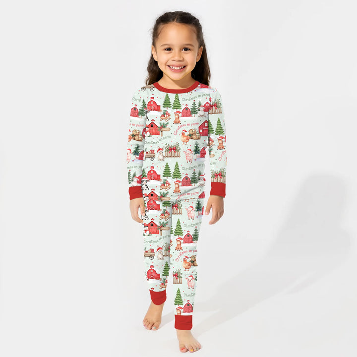 Christmas on Farm Two Piece Long Sleeve Pajama Set