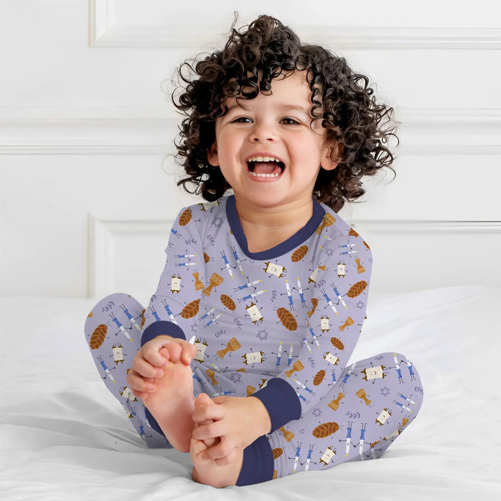 Shabbat Shalom Family Matching Two Piece Long Sleeve Pajama Set