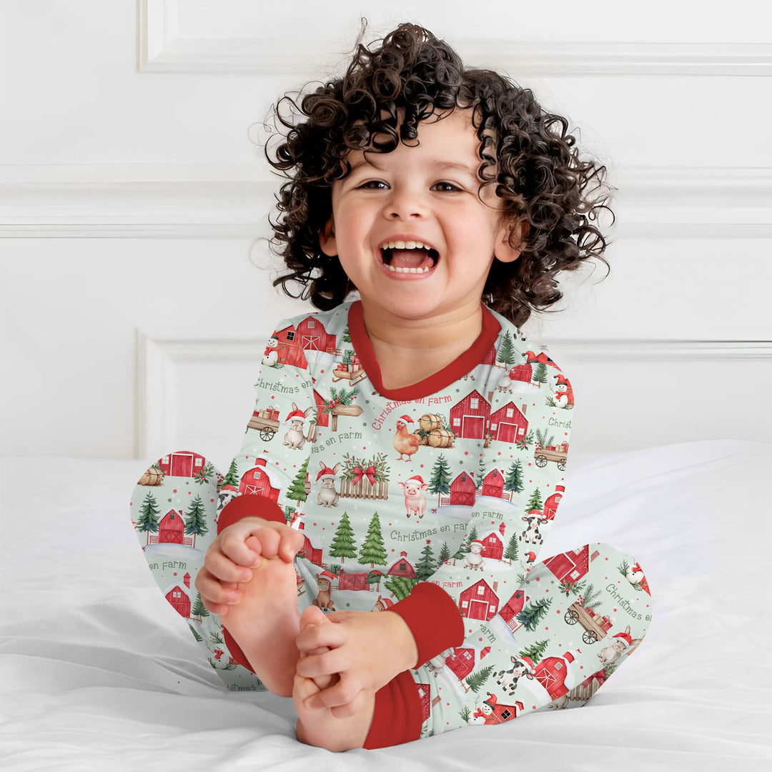 Christmas on Farm Two Piece Long Sleeve Pajama Set