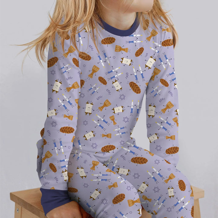 Shabbat Shalom Family Matching Two Piece Long Sleeve Pajama Set