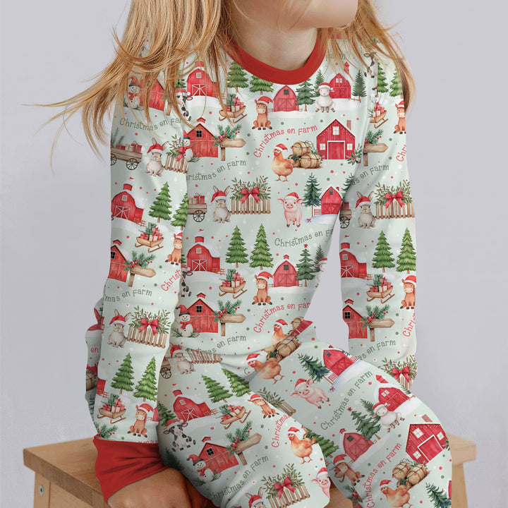 Christmas on Farm Two Piece Long Sleeve Pajama Set