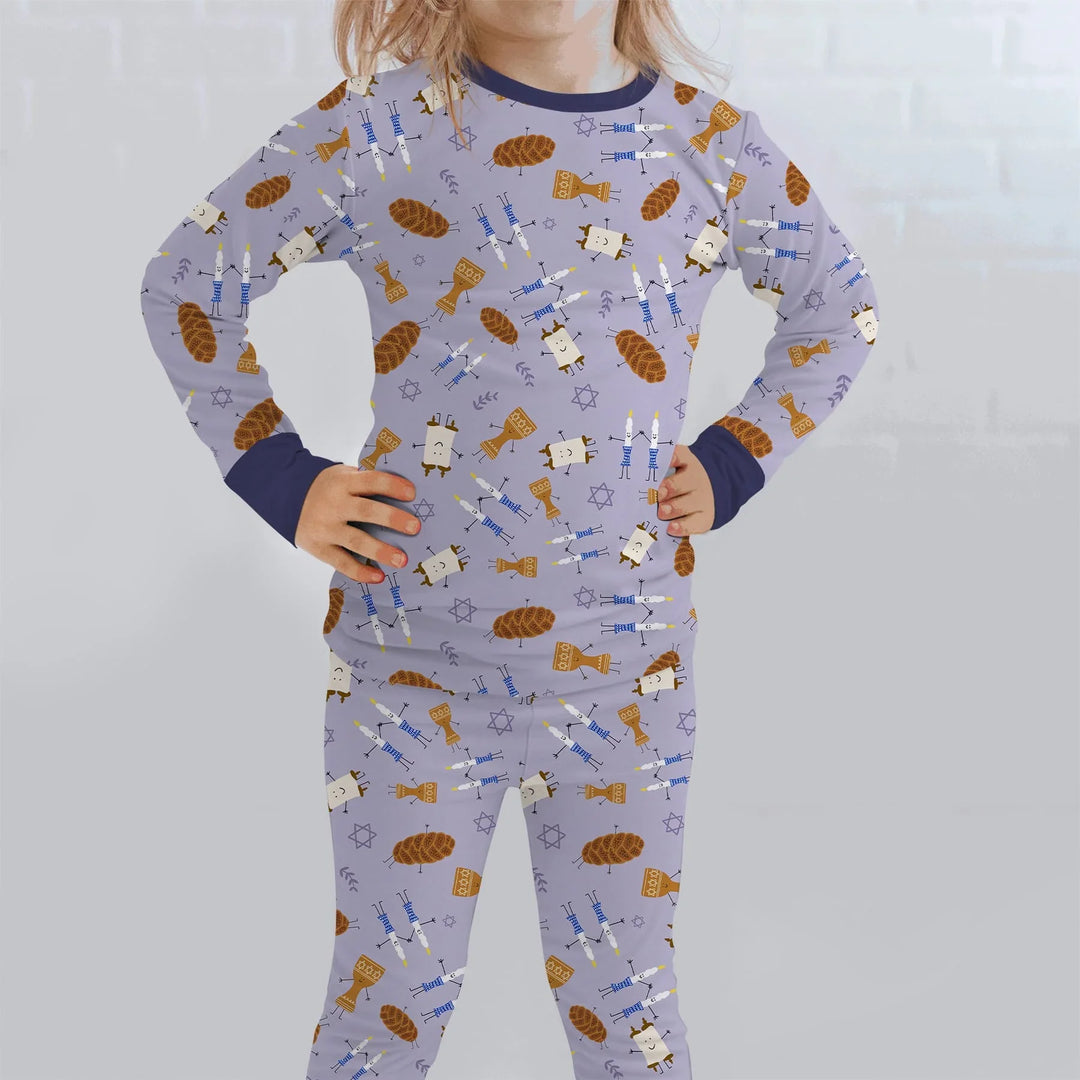 Shabbat Shalom Family Matching Two Piece Long Sleeve Pajama Set