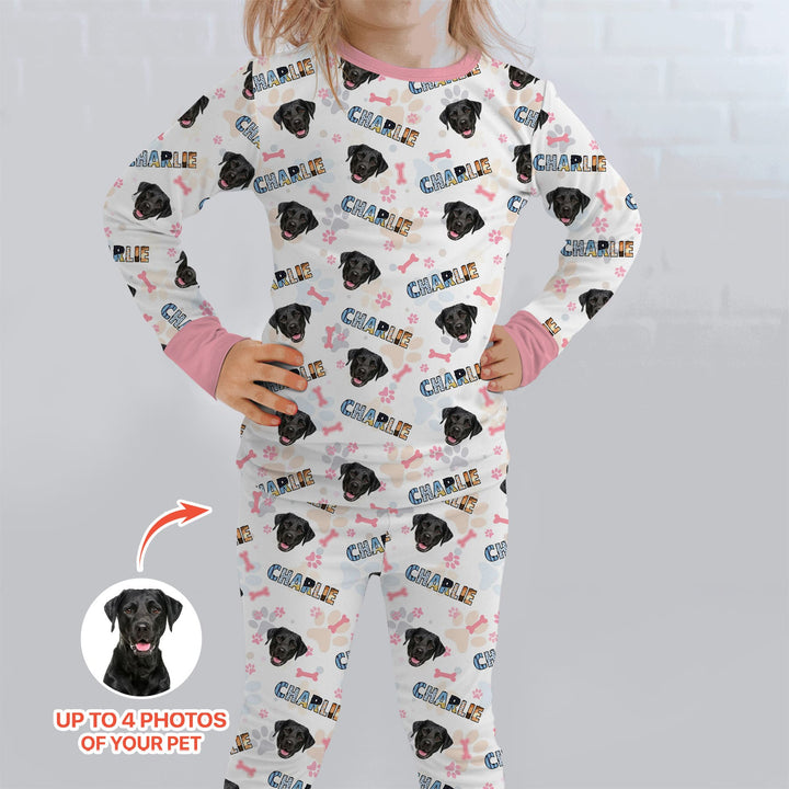 Custom Name Doodle Letters Blue Dog Two Piece Long Sleeve Pajama Set