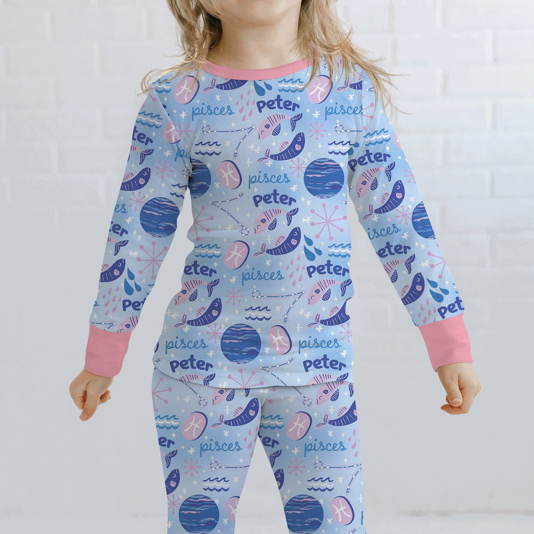 Custom Name Zodiac Pisces Two Piece Long Sleeve Pajama Set