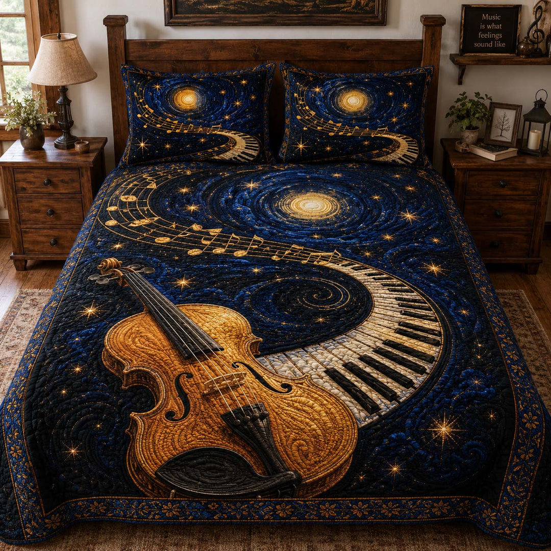 Galactic Violin Symphony Bamboo Quilt Bedding Set