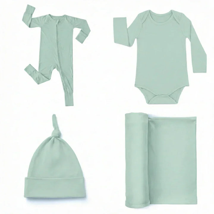 Willkommen in unserem World Set (1 langer Strampler mit Reißverschluss + 1 Body + 1 Pucktuch + 1 Knotenmütze)