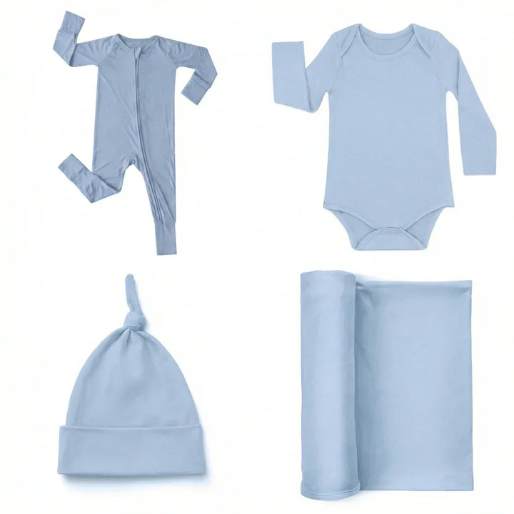 Willkommen in unserem World Set (1 langer Strampler mit Reißverschluss + 1 Body + 1 Pucktuch + 1 Knotenmütze)