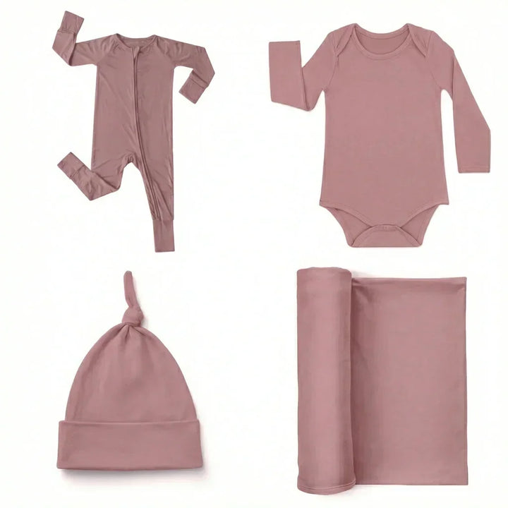 Willkommen in unserem World Set (1 langer Strampler mit Reißverschluss + 1 Body + 1 Pucktuch + 1 Knotenmütze)