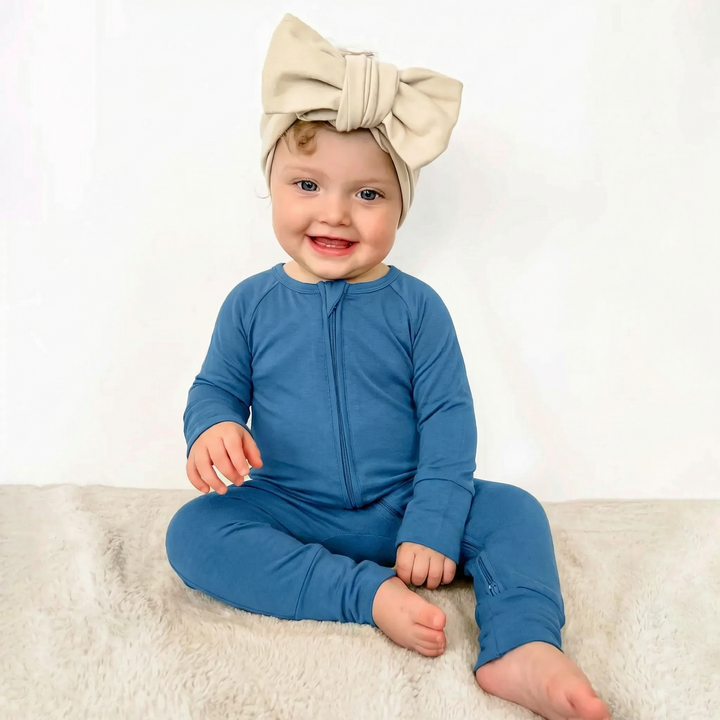 Convertible Zippered Romper in Steel Blue