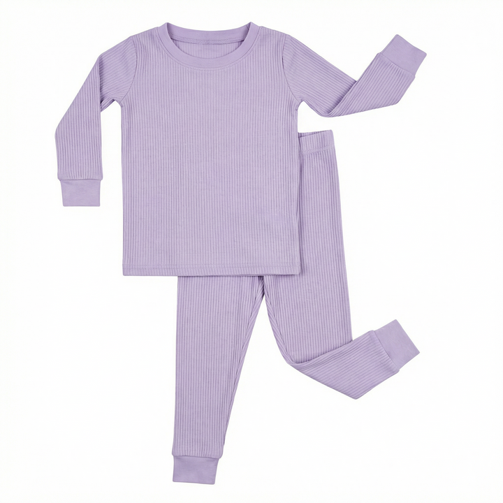 Lilac Ribbed Two Piece Long Sleeve Pajama Set