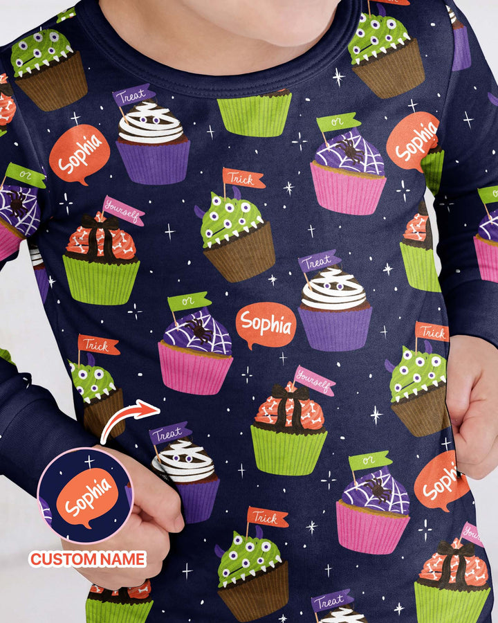 Custom Name Spooly Cupcake  Bamboo Two Piece Long Sleeve Pajama Set