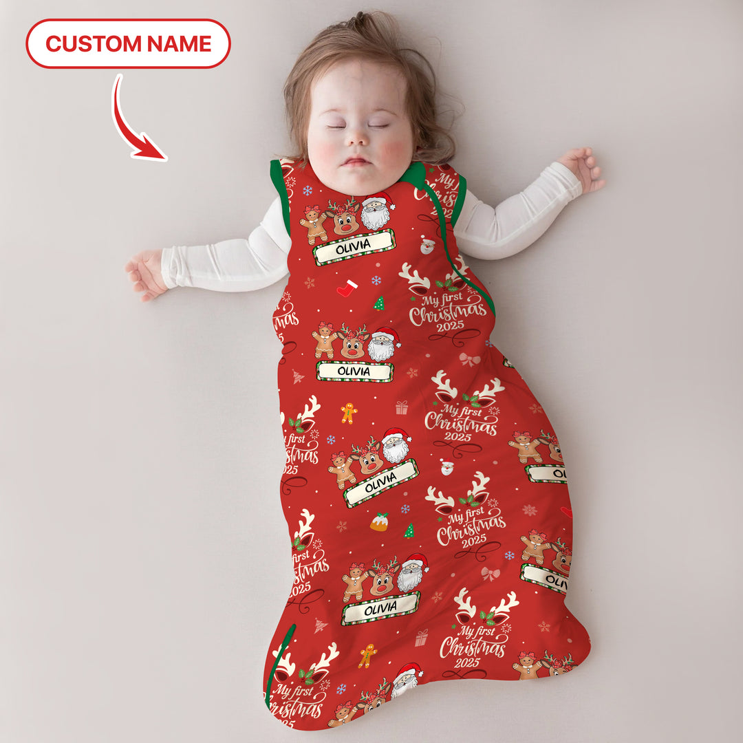 Benutzerdefinierter Name "My Deer First's Christmas" für Mädchen - Schlafsack