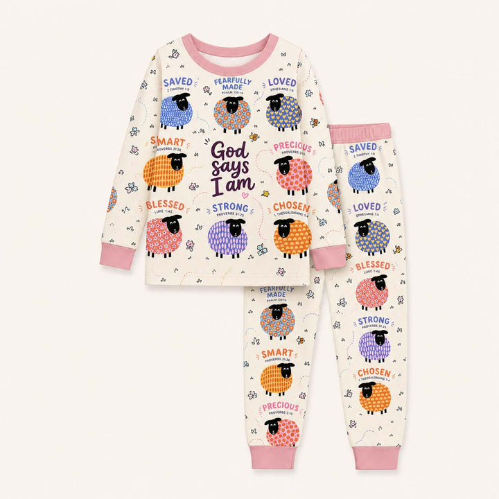 God Says I Am Colorful Sheep Bamboo Two Piece Long Sleeve Pajama Set