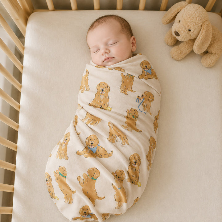 Golden Puppy Playtime Bamboo Swaddle Blanket
