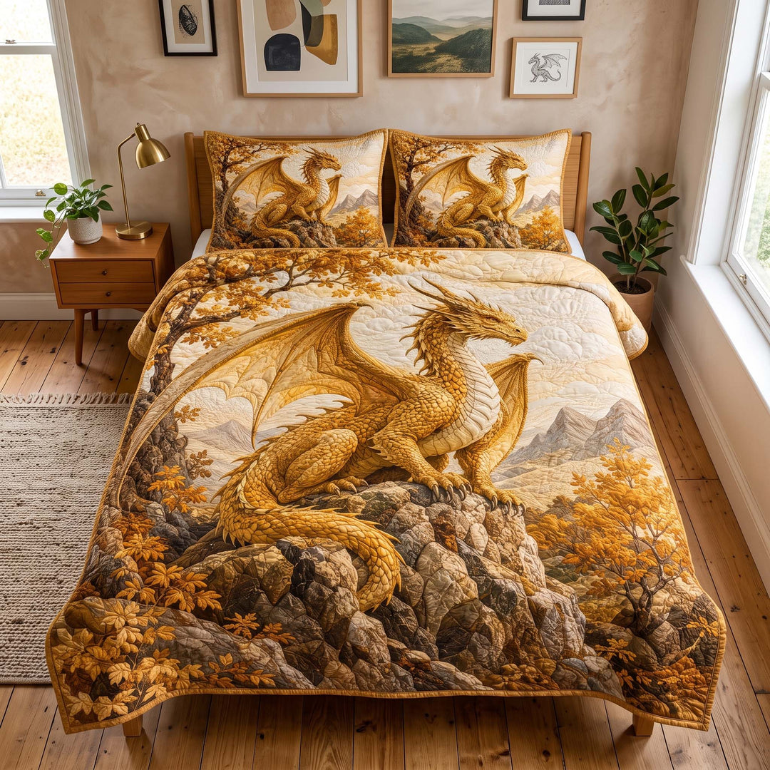 Golden Dragon Autumn Mountain Bamboo Quilt Bedding Set