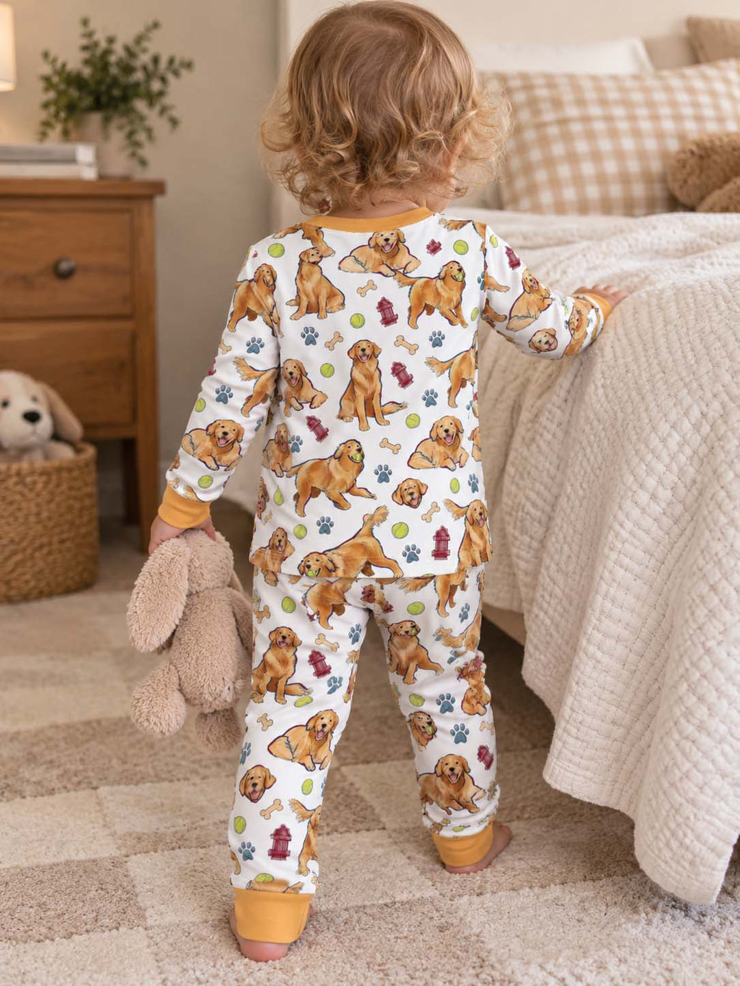 Golden Retriever Dog Park Bamboo Two Piece Long Sleeve Pajama Set