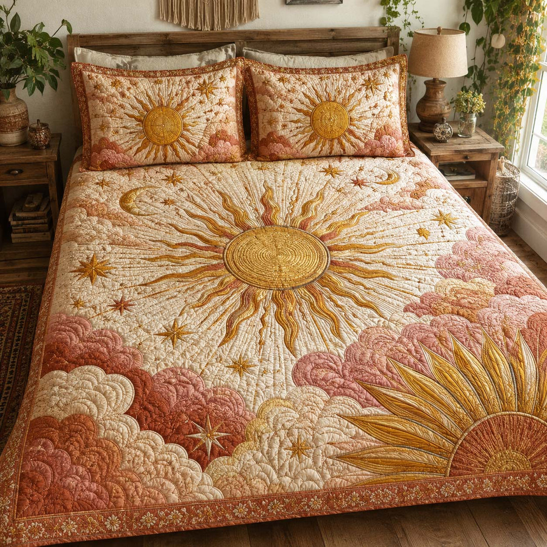 Golden Solar Clouds Bamboo Quilt Bedding Set