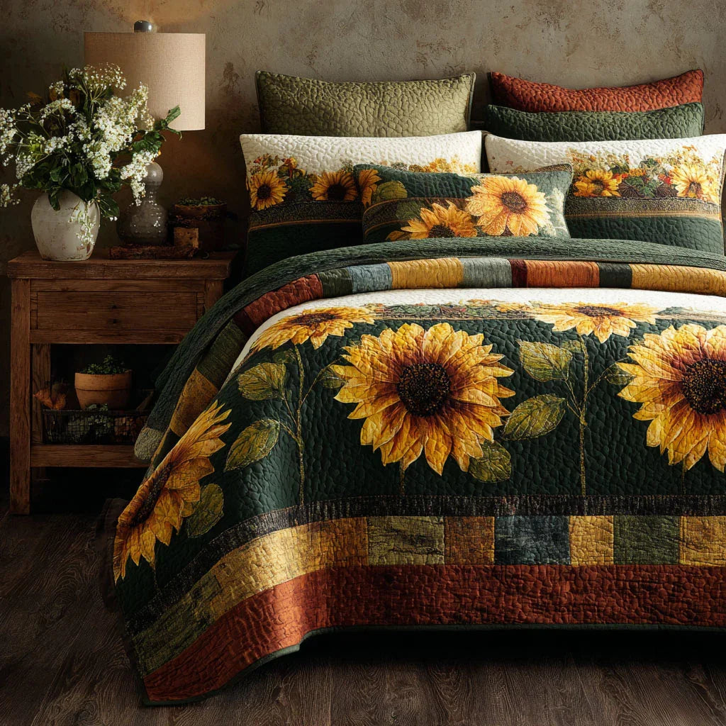 Golden Sunflower Bamboo Quilt Bedding Set