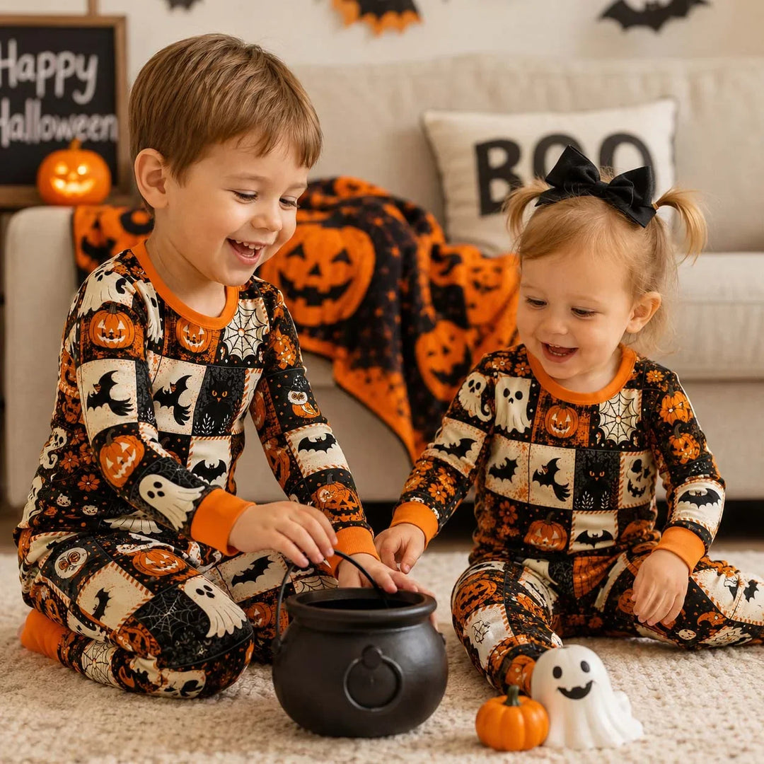 Halloween Patchwork Charm Bamboo Two Piece Long Sleeve Pajama Set