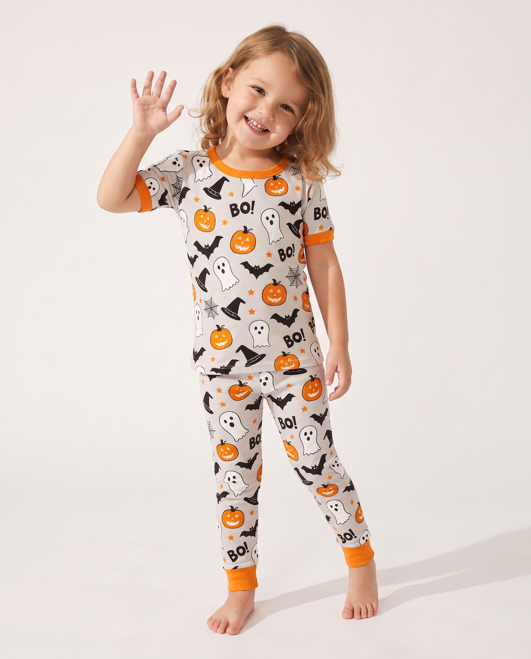 Halloween Boo & Pumpkin Glow In The Dark Bamboo Two Piece Short Sleeve Pajama Set