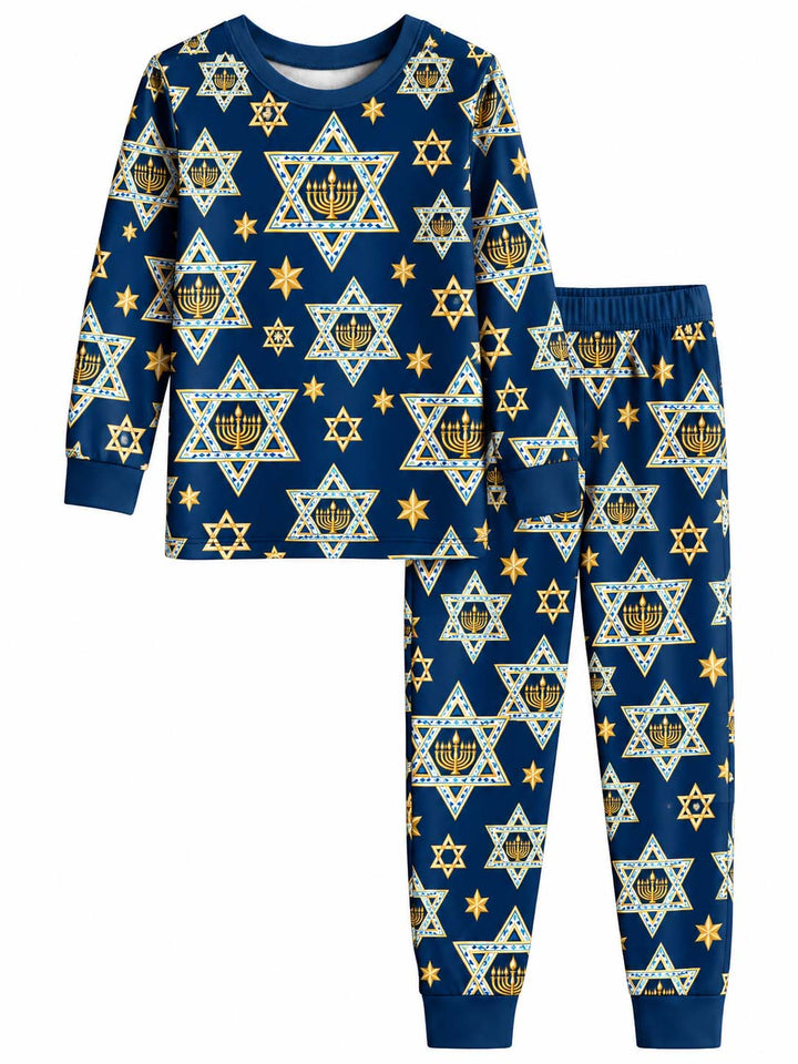 Hanukkah Star and Menorah Bamboo Two Piece Long Sleeve Pajama Set