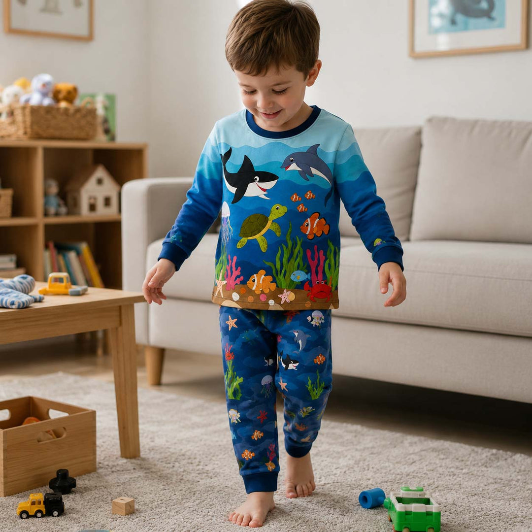 Happy Ocean Friends Bamboo Two Piece Long Sleeve Pajama Set