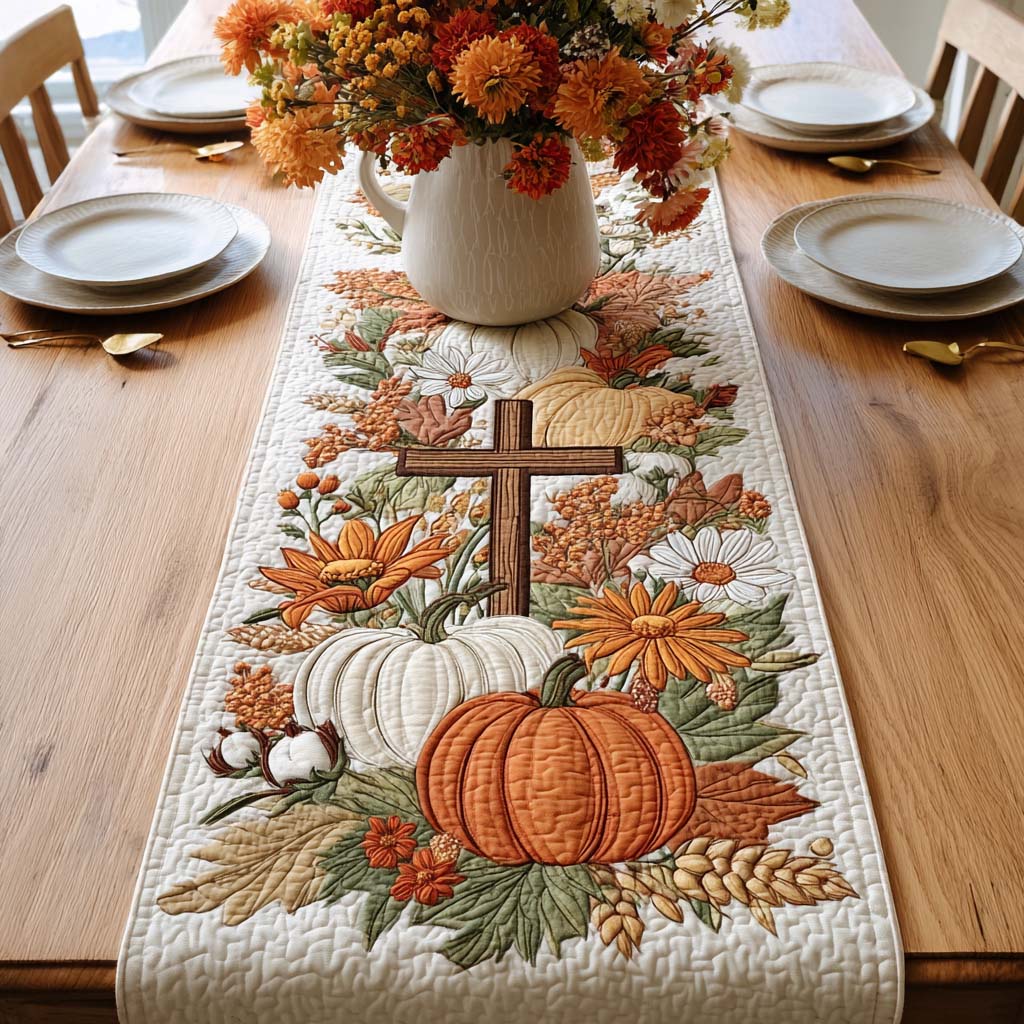 Harvest Floral Cross Quilt Table Runner