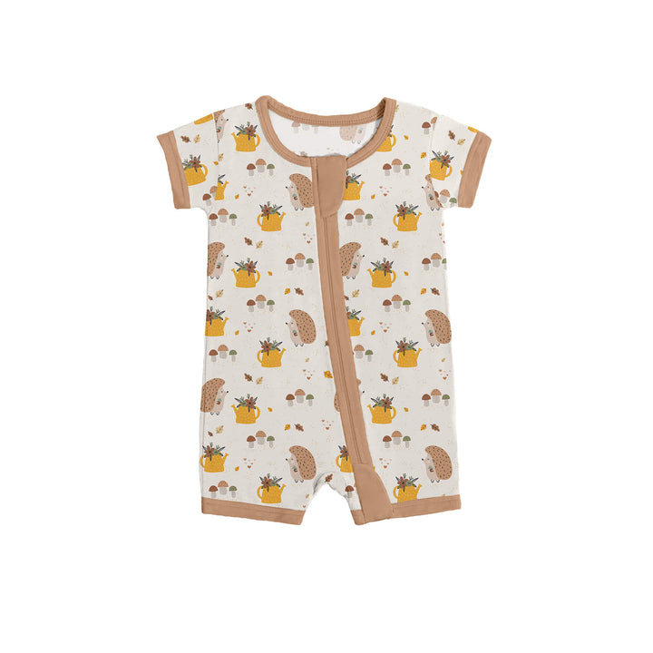 Hedgehogs and Mushrooms Shorty Zippered Romper