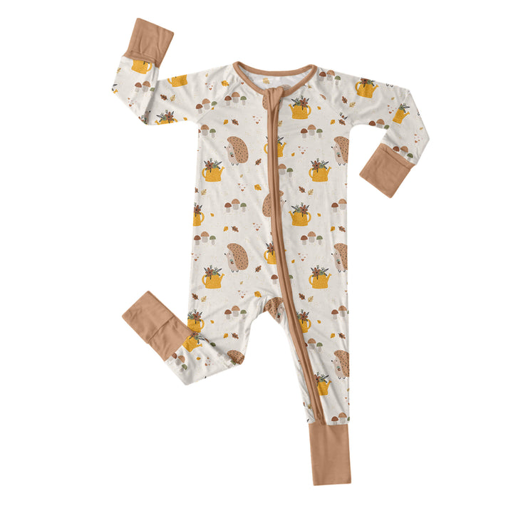 Hedgehogs and Mushrooms Convertible Zippered Romper