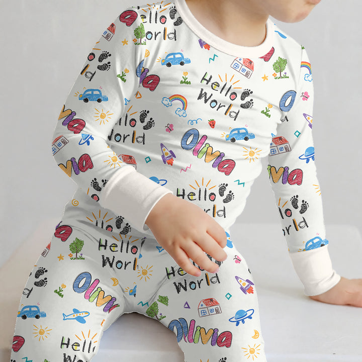 Zweiteiliges Langarm-Pyjama-Set mit Sommerfrüchten