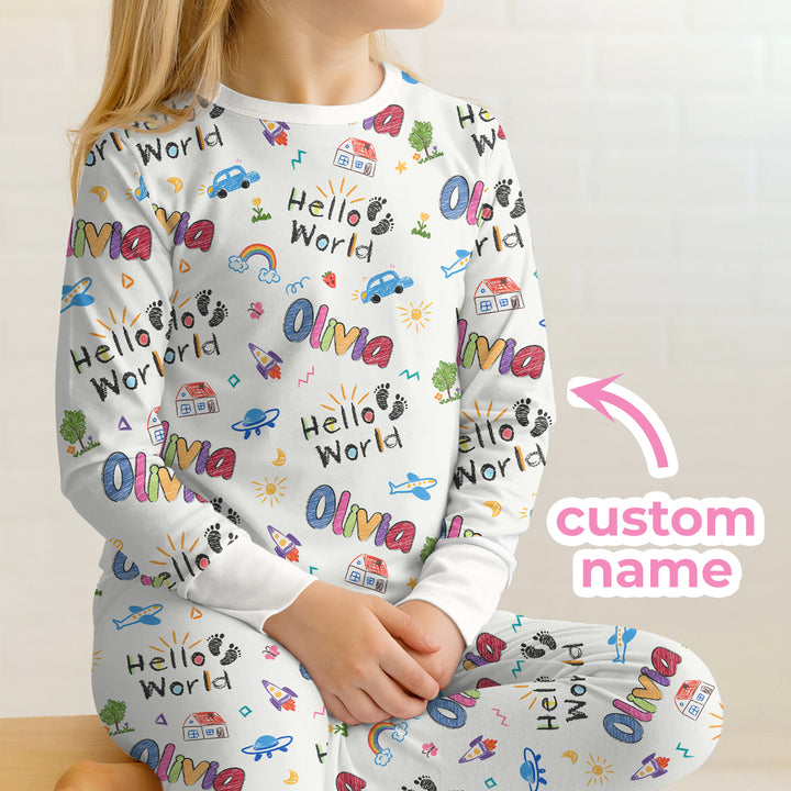 Zweiteiliges Langarm-Pyjama-Set mit Sommerfrüchten