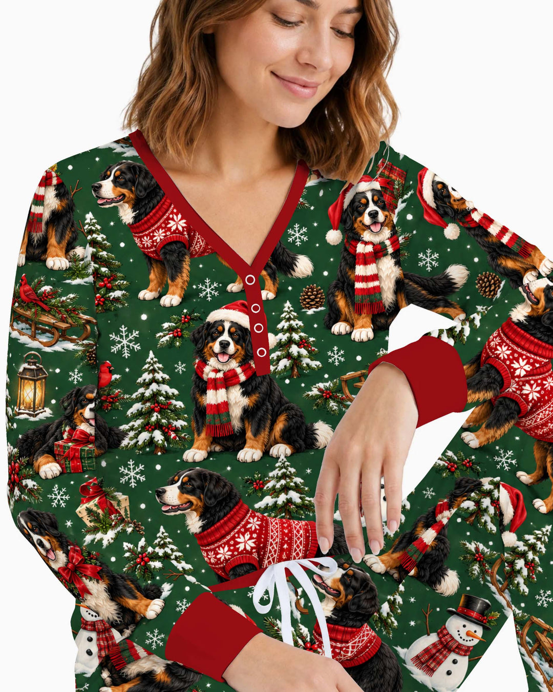 Holly Bernese Christmas Bamboo Women Pajama Set