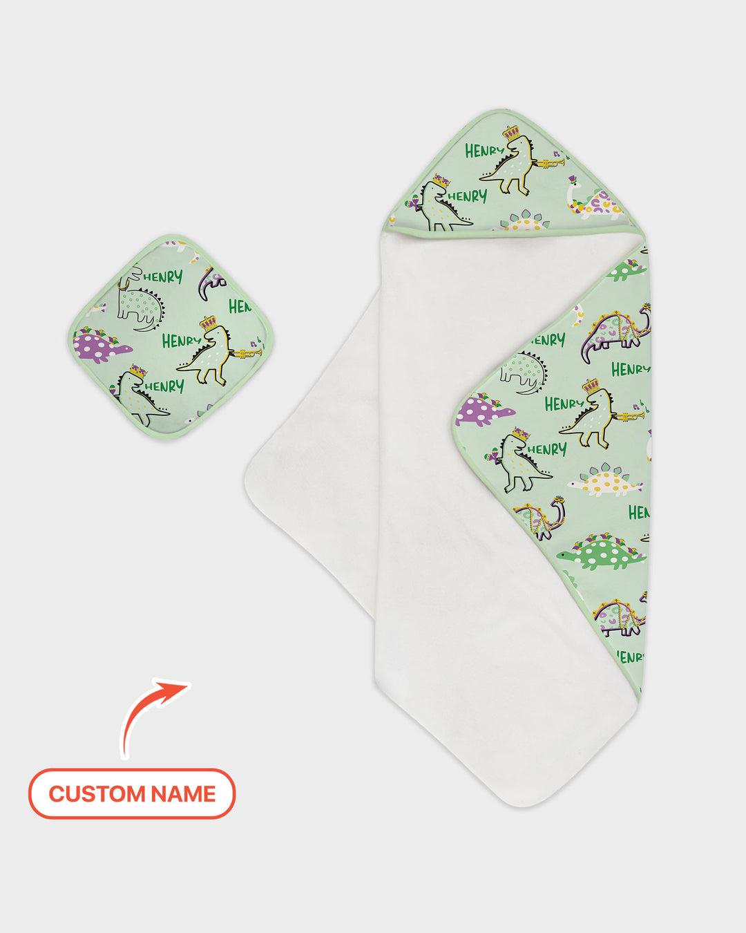 Custom Name Mardi Gras Saurus Hooded Towel Set