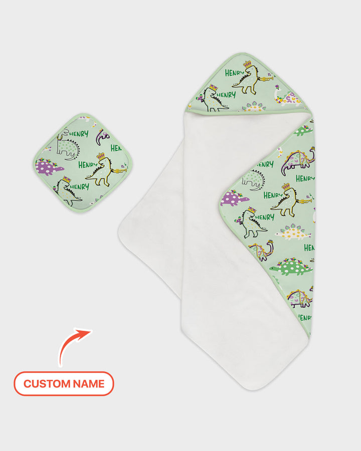 Custom Name Mardi Gras Saurus Hooded Towel Set
