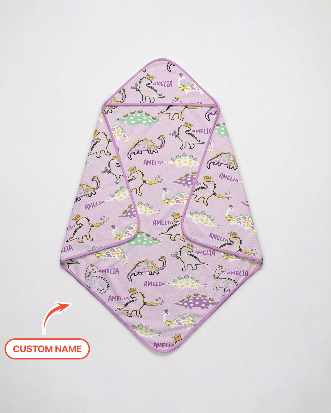 Custom Name Mardi Gras Saurus Hooded Towel Set