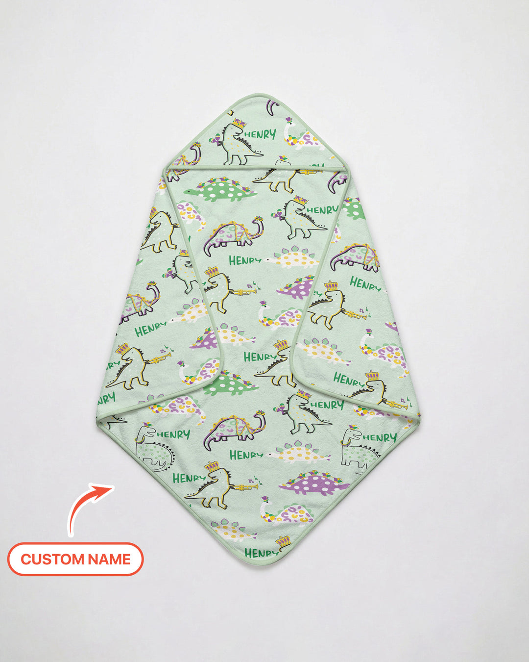 Custom Name Mardi Gras Saurus Hooded Towel Set