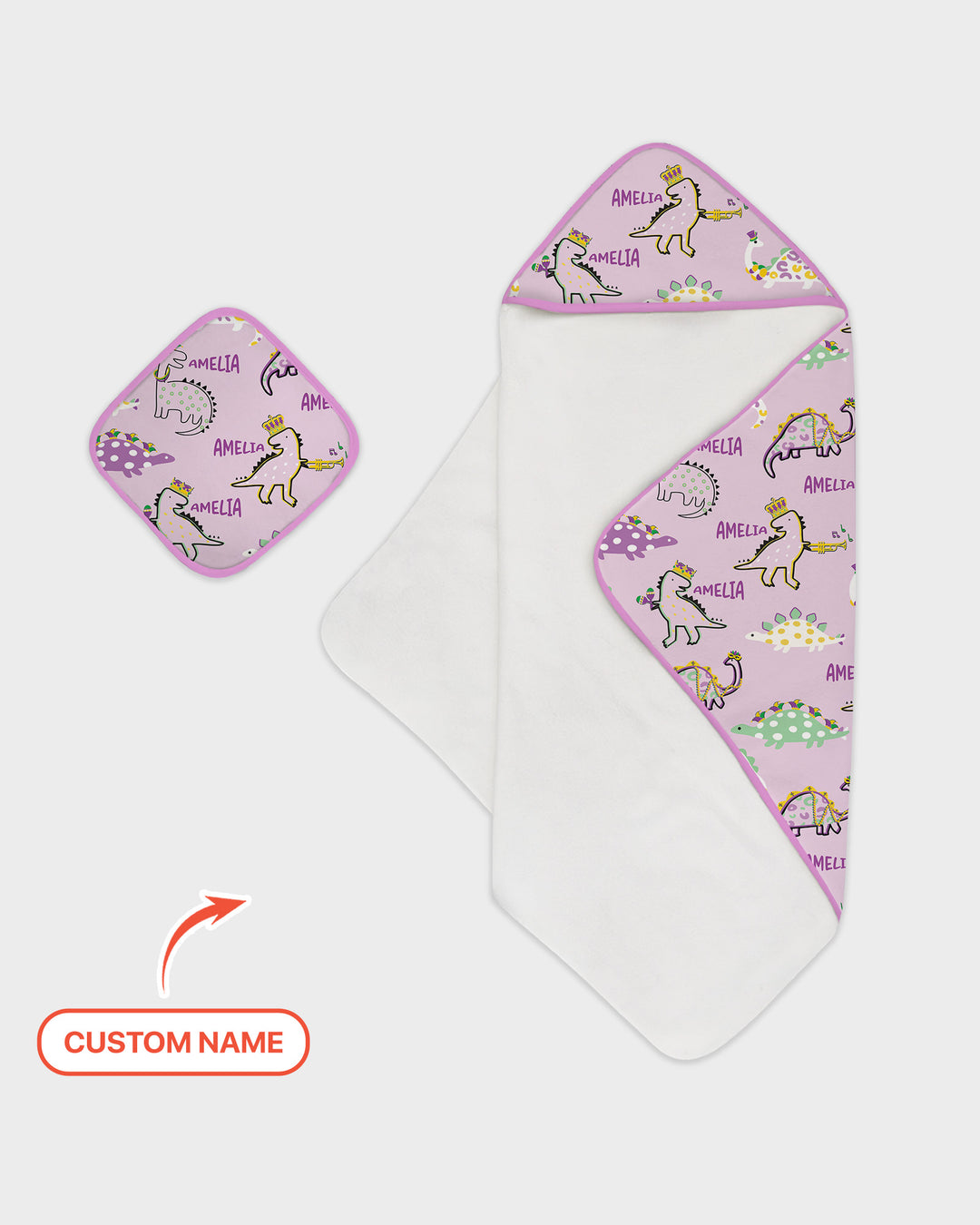 Custom Name Mardi Gras Saurus Hooded Towel Set