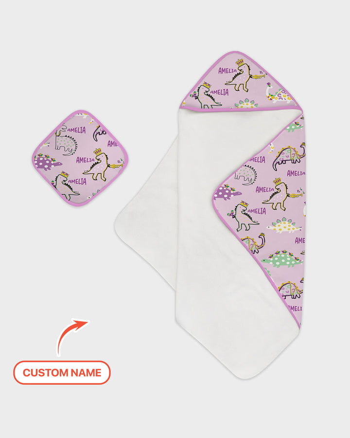 Custom Name Mardi Gras Saurus Hooded Towel Set