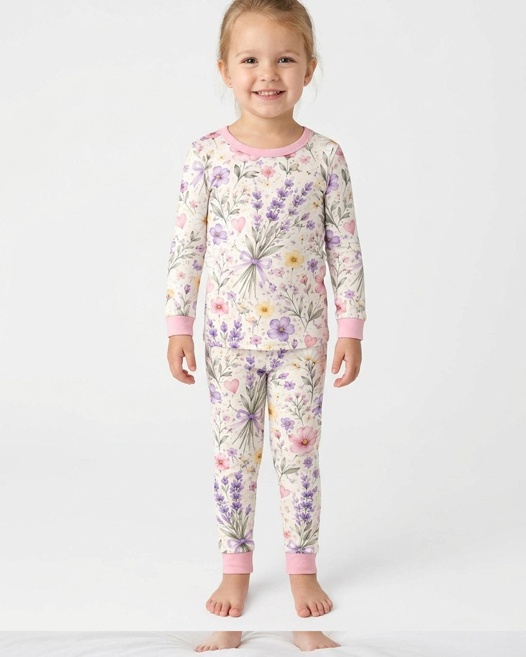 Lavender Wildflower Pastel Floral Bamboo Two Piece Long Sleeve Pajama Set